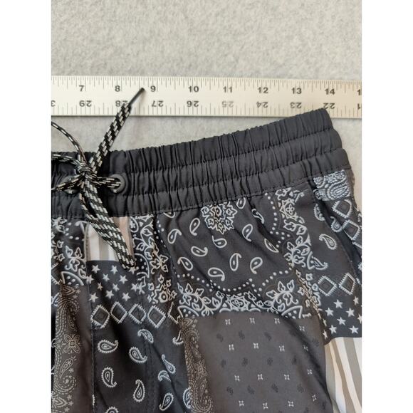 Hurley Mens Board Shorts Swim Trunk MED Black Patchwork Paisley Drawstring Lined - Picture 5 of 7